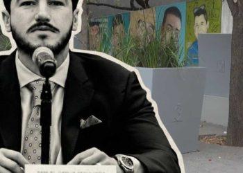 Samuel García tapó con macetros la Plaza de los desaparecidos